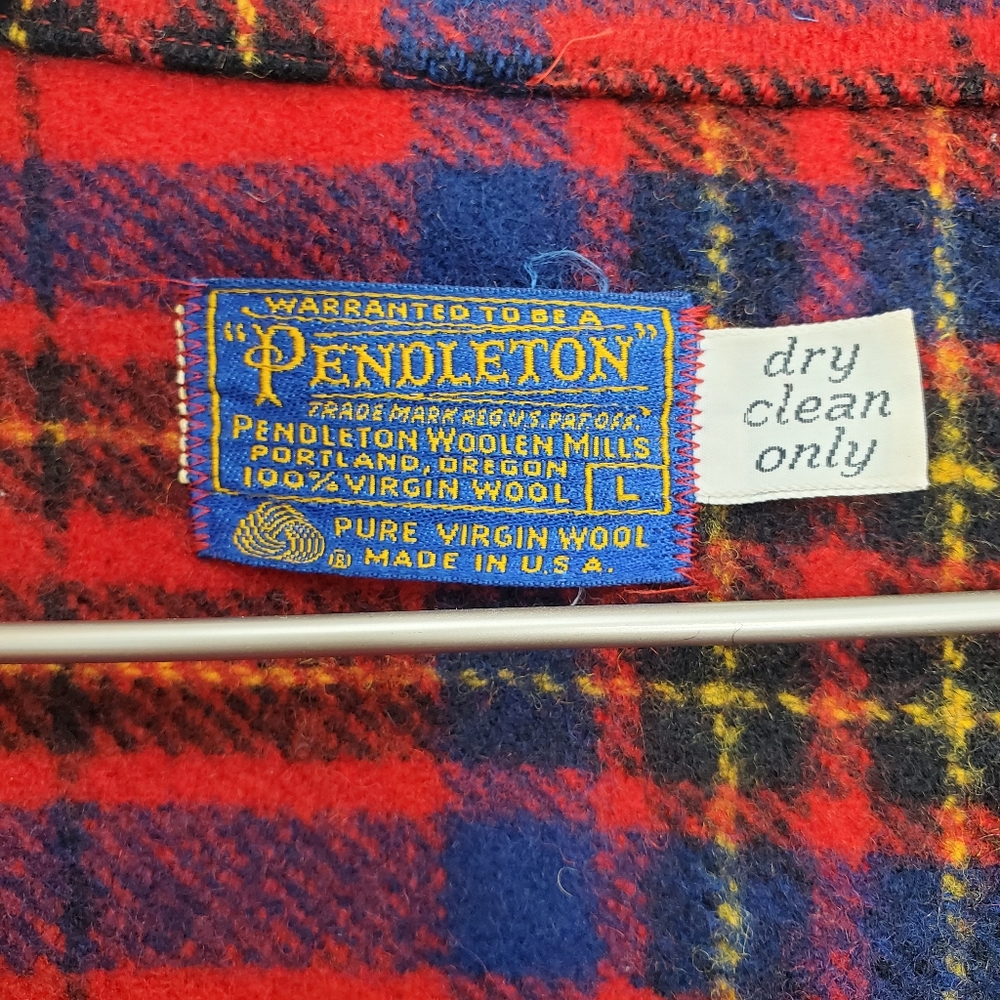 Vintage 60s Pendleton Wool Jacket Red Plaid Coat Flannel Button Up Unisex - Picture 5 of 5